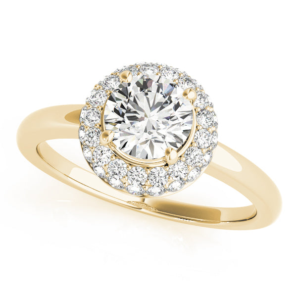 LUMEO Round Halo Diamond Engagement Ring Front View in 18k Solid Yellow Gold 