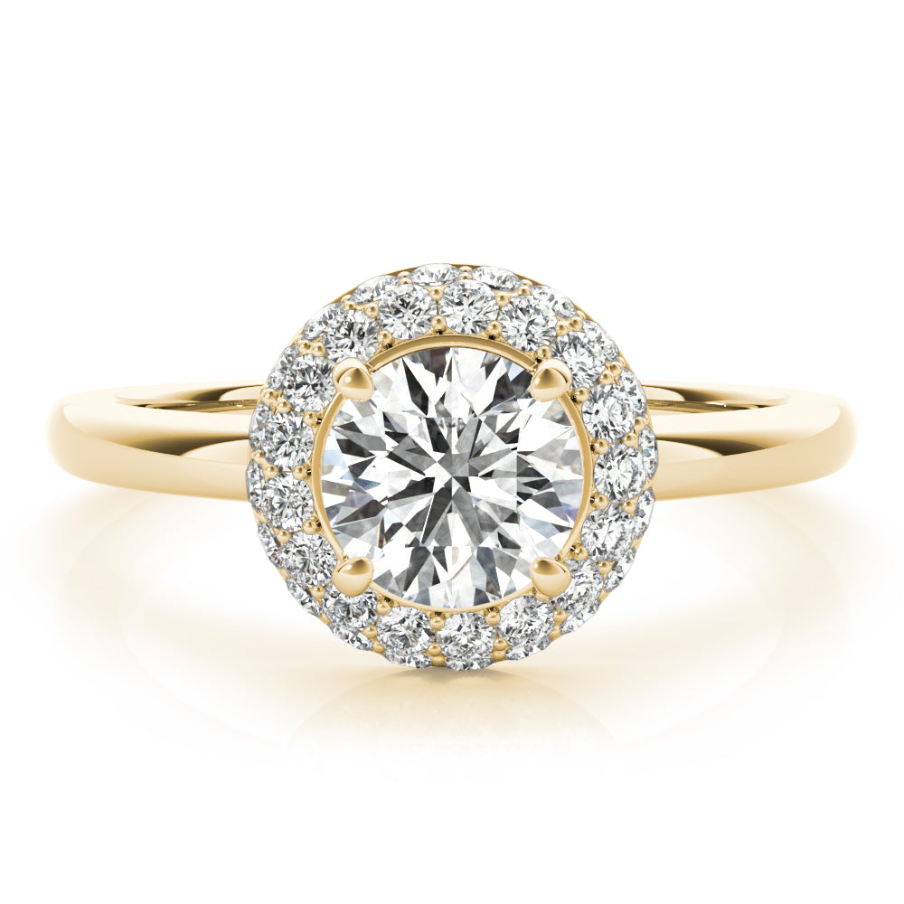 LUMEO Round Halo Diamond Engagement Ring Angle View in 18k Solid Yellow Gold 