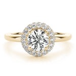 LUMEO Round Halo Diamond Engagement Ring Angle View in 18k Solid Yellow Gold 