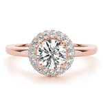 LUMEO Round Halo Diamond Engagement Ring Angle View in 18k Solid Rose Gold 