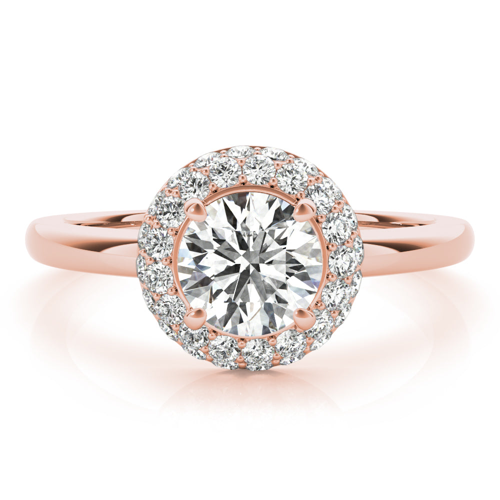 LUMEO Round Halo Diamond Engagement Ring Angle View in 18k Solid Rose Gold 