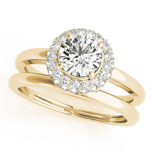 LUMEO Round Halo Diamond Engagement Ring Set in 18k Solid Yellow Gold 