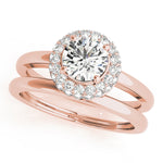 LUMEO Round Halo Diamond Engagement Ring Set in 18k Solid Rose Gold 