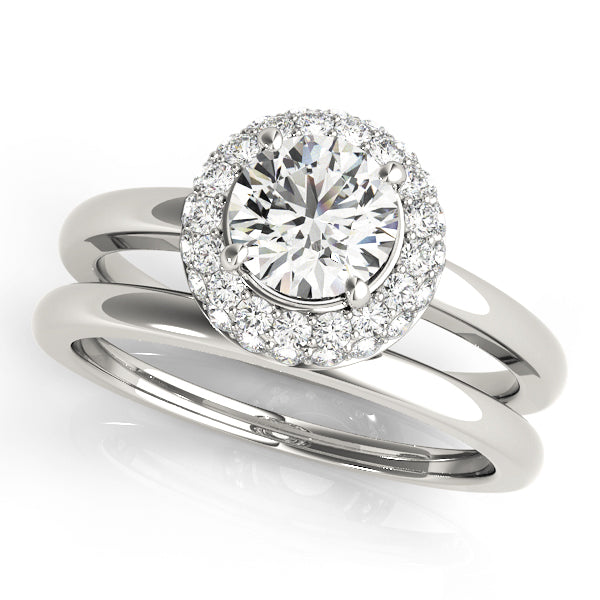 LUMEO Round Halo Diamond Engagement Ring Set in Platinum 