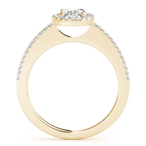 LUMEO Oval Halo Diamond Engagement Ring Side View in 18k Solid Yellow Gold 