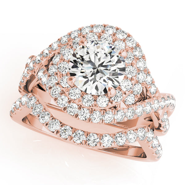 LUMEO Round Halo Diamond Engagement Ring Set in 18k Solid Rose Gold 