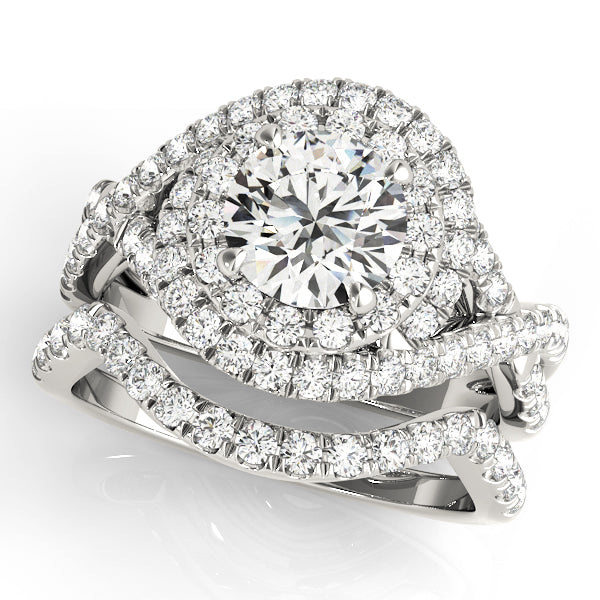 LUMEO Round Halo Diamond Engagement Ring Set in Platinum 