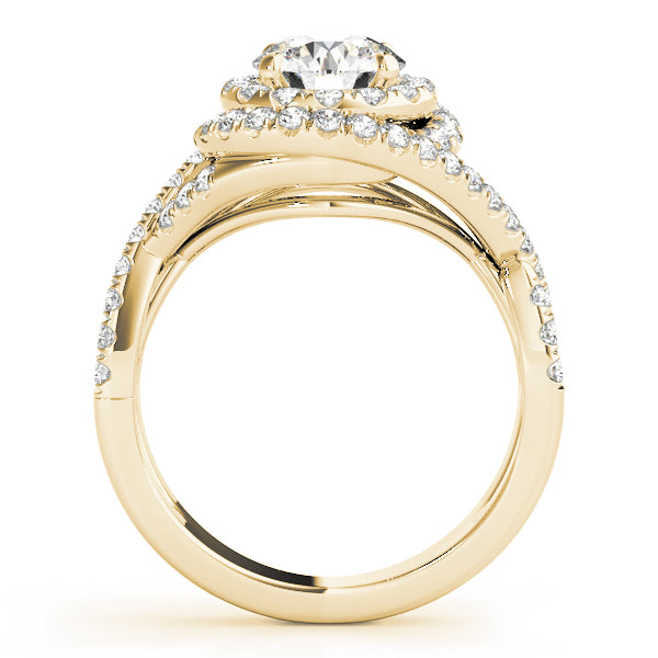 LUMEO Round Halo Diamond Engagement Ring Side View in 18k Solid Yellow Gold 