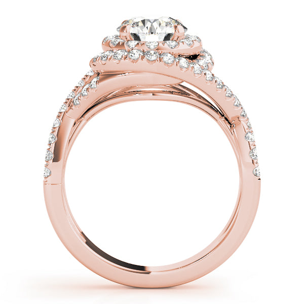 LUMEO Round Halo Diamond Engagement Ring Side View in 18k Solid Rose Gold 