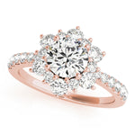LUMEO Round Floral-Inspired Halo Diamond Engagement Ring in Platinum in 18k Solid Rose Gold 