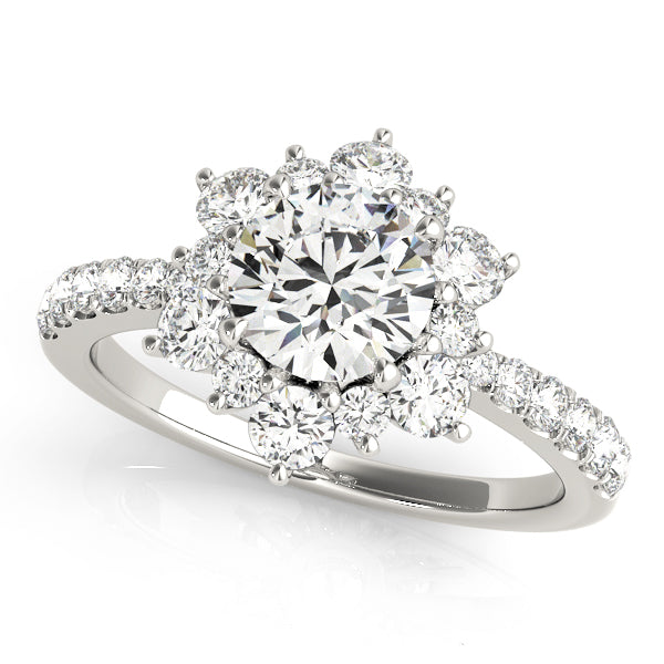 LUMEO Round Floral-Inspired Halo Engagement Ring 