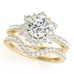 LUMEO Round Floral-Inspired Halo Engagement Ring 