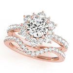 LUMEO Round Floral-Inspired Halo Diamond Engagement Ring in Platinum in 18k Solid Rose Gold 