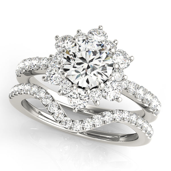 LUMEO Round Floral-Inspired Halo Engagement Ring 