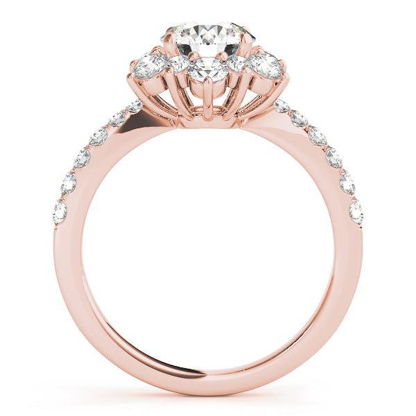 LUMEO Round Floral-Inspired Halo Diamond Engagement Ring in Platinum in 18k Solid Rose Gold 