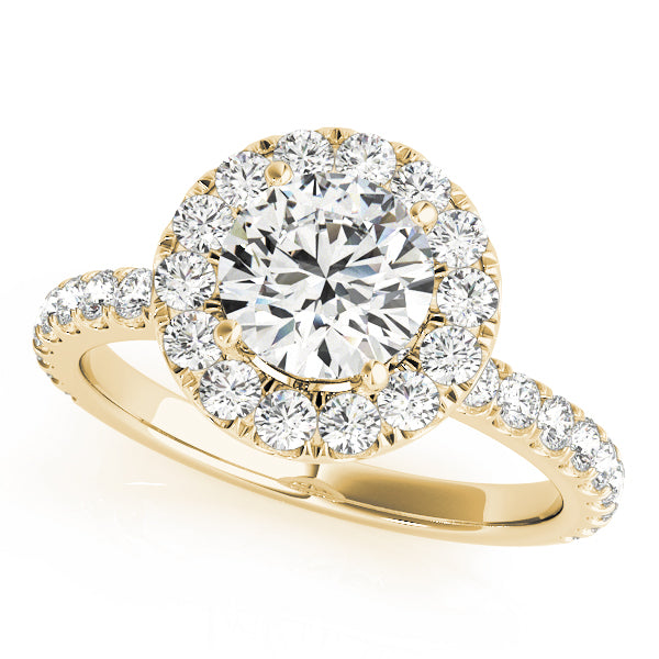 LUMEO Round Halo Diamond Engagement Ring Front View in 18k Solid Yellow Gold 