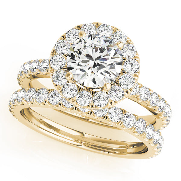 LUMEO Round Halo Diamond Engagement Ring Set in 18k Solid Yellow Gold 