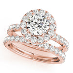 LUMEO Round Halo Diamond Engagement Ring Set in 18k Solid Rose Gold 