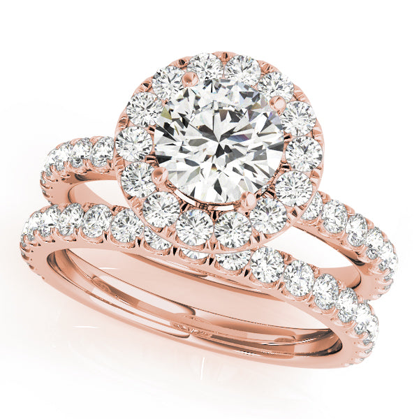 LUMEO Round Halo Diamond Engagement Ring Set in 18k Solid Rose Gold 
