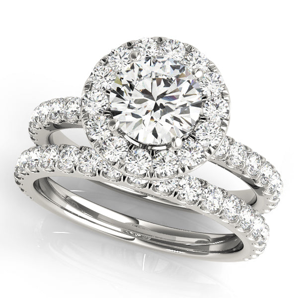 LUMEO Round Halo Diamond Engagement Ring Set in Platinum 