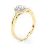 LUMEO Oval Halo Diamond Engagement Ring Angle View in 18k Solid Yellow Gold 