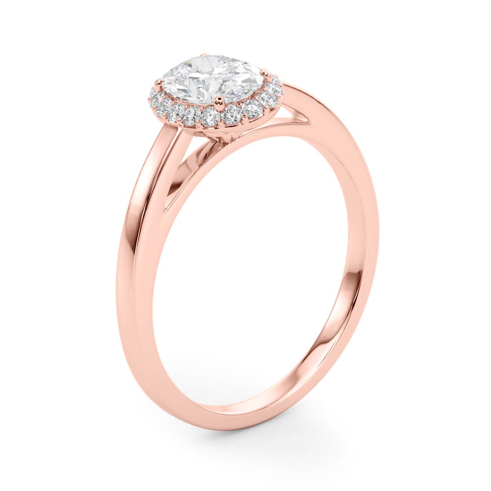 LUMEO Oval Halo Diamond Engagement Ring Angle View in 18k Solid Rose Gold 
