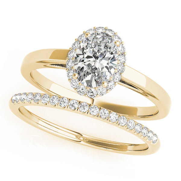 LUMEO Oval Halo Diamond Engagement Ring Set in 18k Solid Yellow Gold 