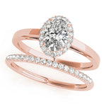 LUMEO Oval Halo Diamond Engagement Ring Set in 18k Solid Rose Gold 