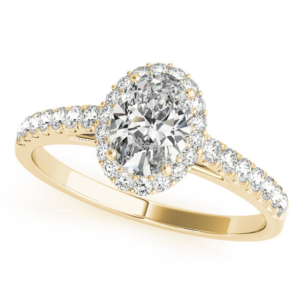 LUMEO Oval Halo Diamond Engagement Ring Front View in 18k Solid Yellow Gold 