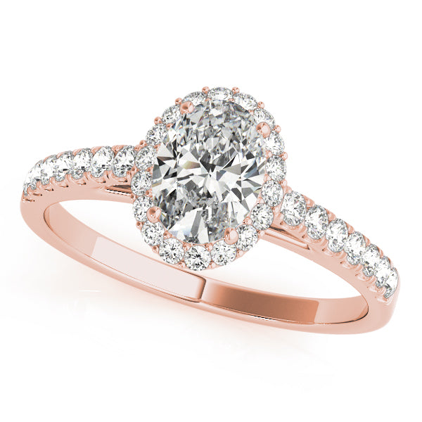 LUMEO Oval Halo Diamond Engagement Ring Front View in 18k Solid Rose Gold 