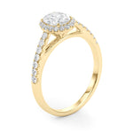 LUMEO Oval Halo Diamond Engagement Ring Angle View in 18k Solid Yellow Gold 