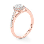 LUMEO Oval Halo Diamond Engagement Ring Angle View in 18k Solid Rose Gold 