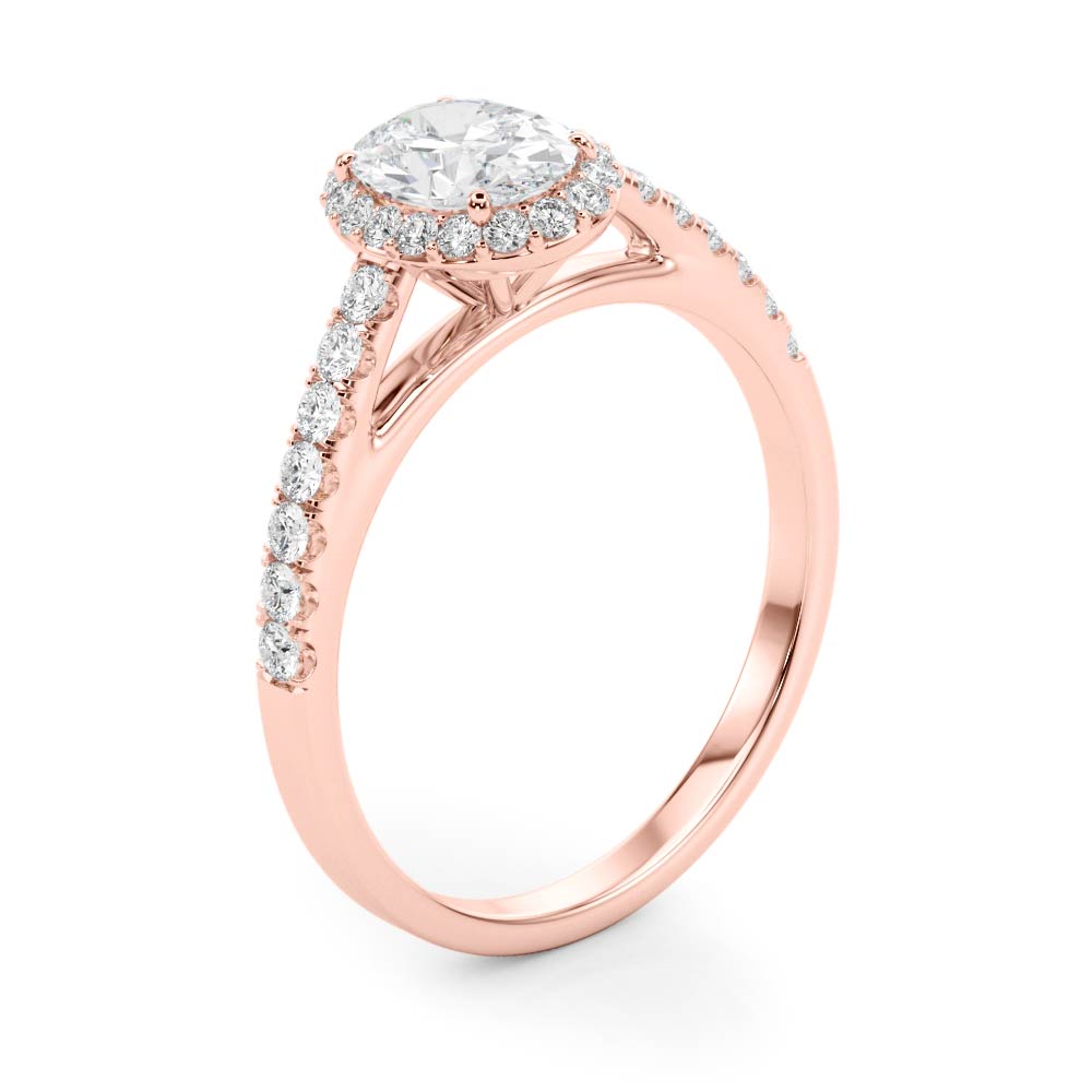 LUMEO Oval Halo Diamond Engagement Ring Angle View in 18k Solid Rose Gold 