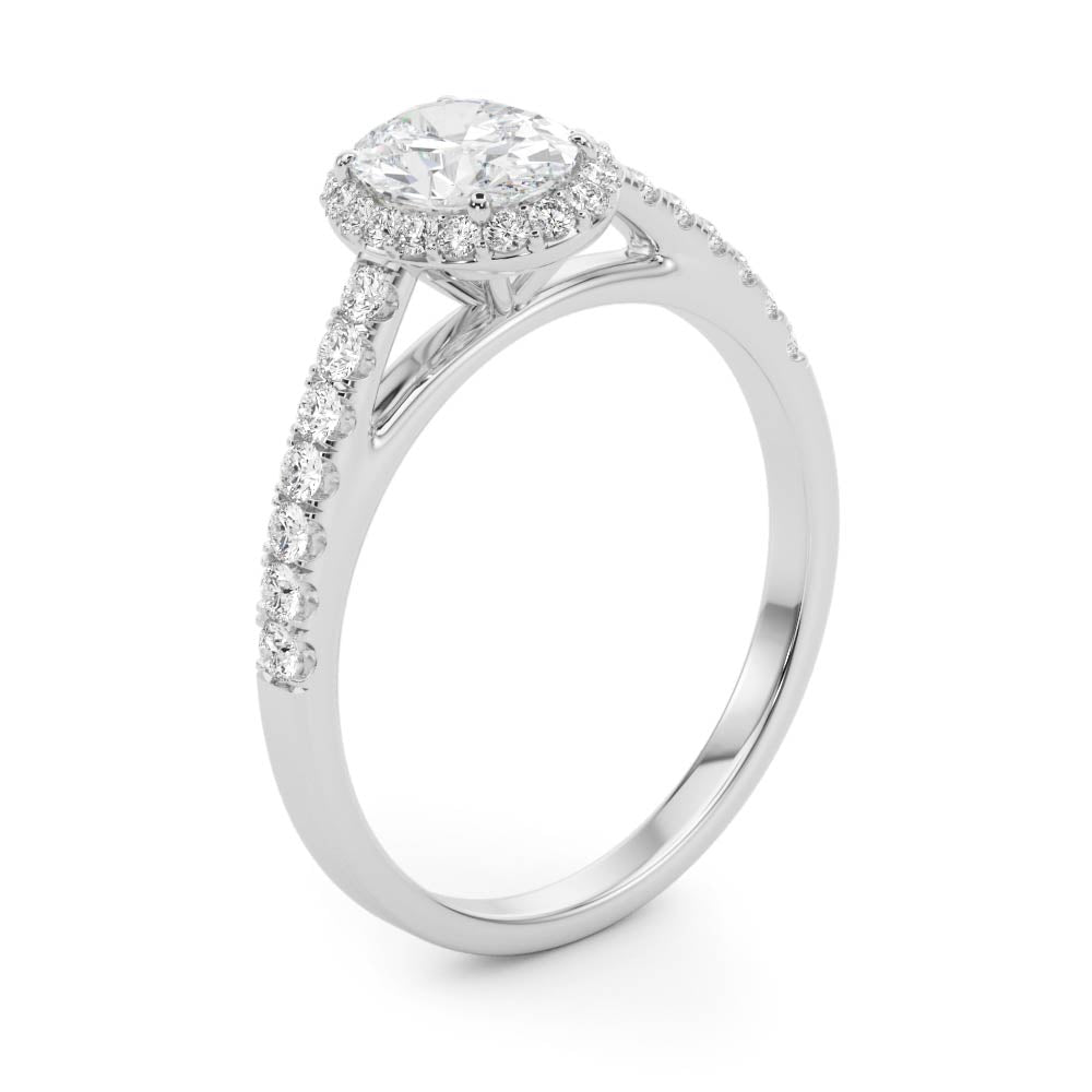 LUMEO Oval Halo Diamond Engagement Ring Angle View in Platinum 