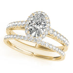 LUMEO Oval Halo Diamond Engagement Ring Set in 18k Solid Yellow Gold 