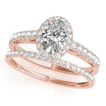 LUMEO Oval Halo Diamond Engagement Ring Set in 18k Solid Rose Gold 