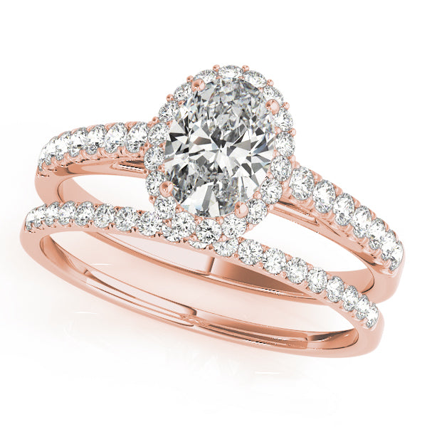 LUMEO Oval Halo Diamond Engagement Ring Set in 18k Solid Rose Gold 