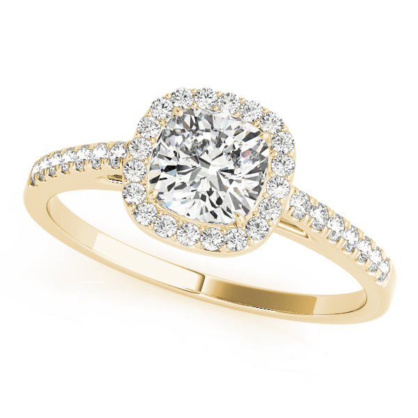 LUMEO Cushion Halo Diamond Engagement Ring Front View in 18k Solid Yellow Gold 