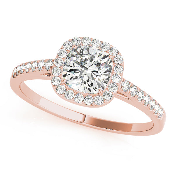 LUMEO Cushion Halo Diamond Engagement Ring Front View in 18k Solid Rose Gold 