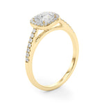 LUMEO Cushion Halo Diamond Engagement Ring Angle View in 18k Solid Yellow Gold 