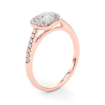 LUMEO Cushion Halo Diamond Engagement Ring Angle View in 18k Solid Rose Gold 