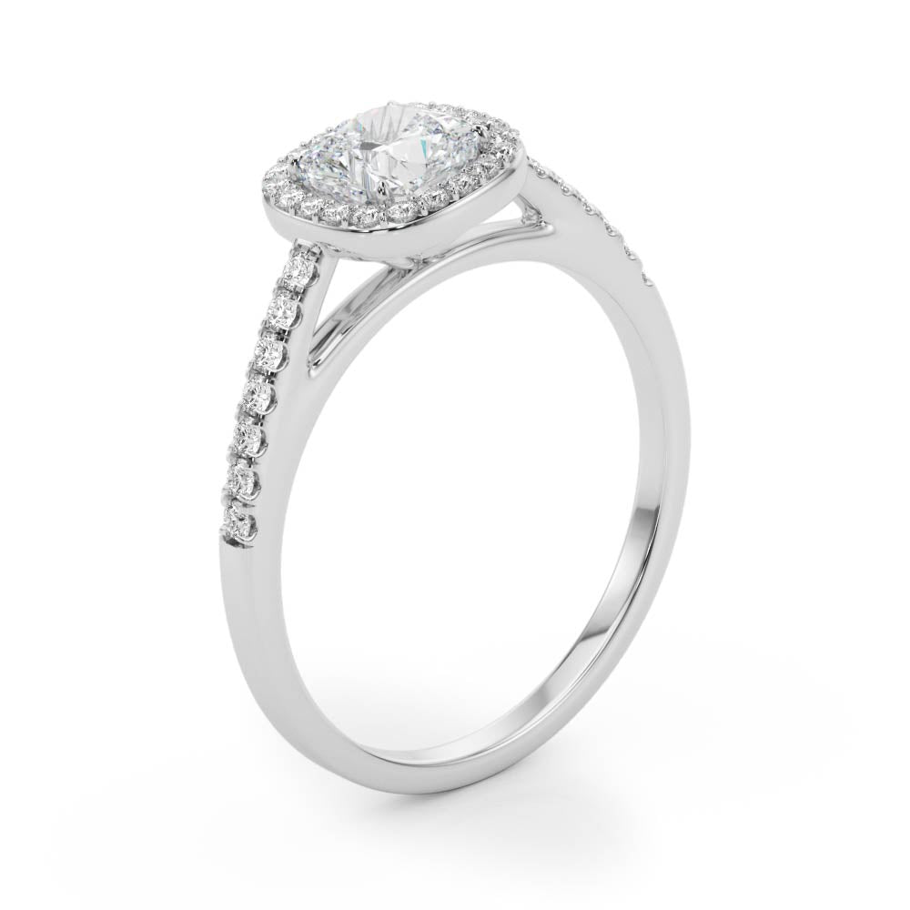 LUMEO Cushion Halo Diamond Engagement Ring Angle View in Platinum 