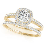 LUMEO Cushion Halo Diamond Engagement Ring Set in 18k Solid Yellow Gold 