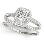 LUMEO Cushion Halo Diamond Engagement Ring Set in Platinum 