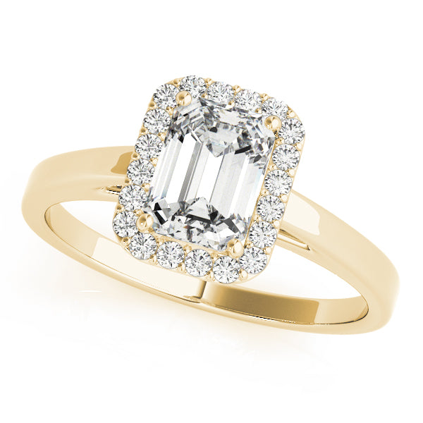 LUMEO Emerald Halo Diamond Engagement Ring Front View in 18k Solid Yellow Gold 