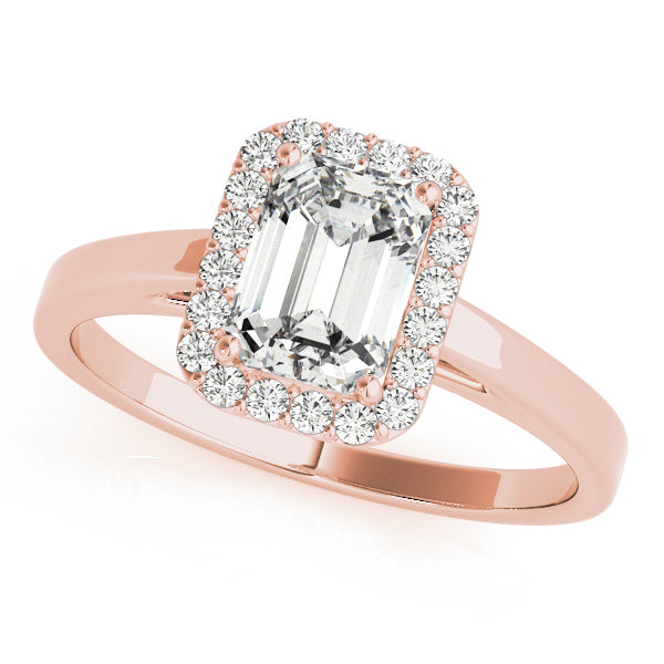 LUMEO Emerald Halo Diamond Engagement Ring Front View in 18k Solid Rose Gold 