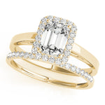 LUMEO Emerald Halo Diamond Engagement Ring Set in 18k Solid Yellow Gold 