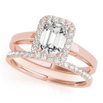 LUMEO Emerald Halo Diamond Engagement Ring Set in 18k Solid Rose Gold 