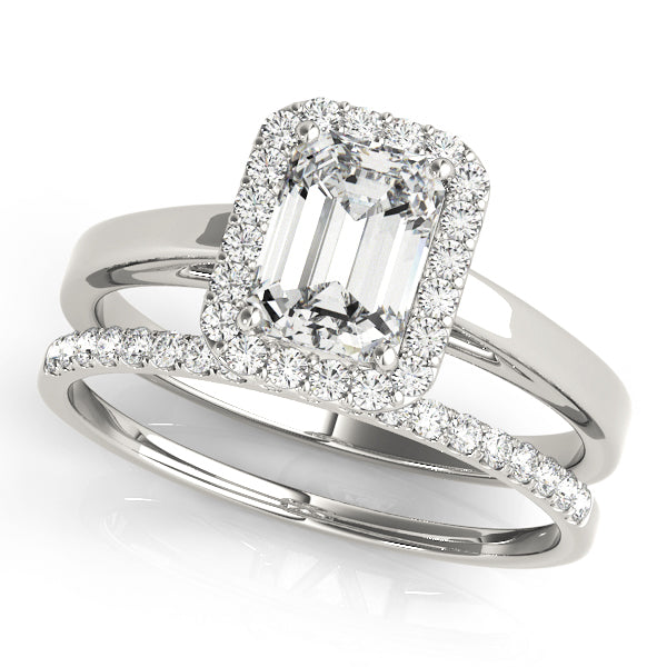 LUMEO Emerald Halo Diamond Engagement Ring Set in Platinum 