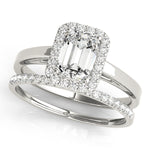 LUMEO Emerald Halo Diamond Engagement Ring Set in Platinum 